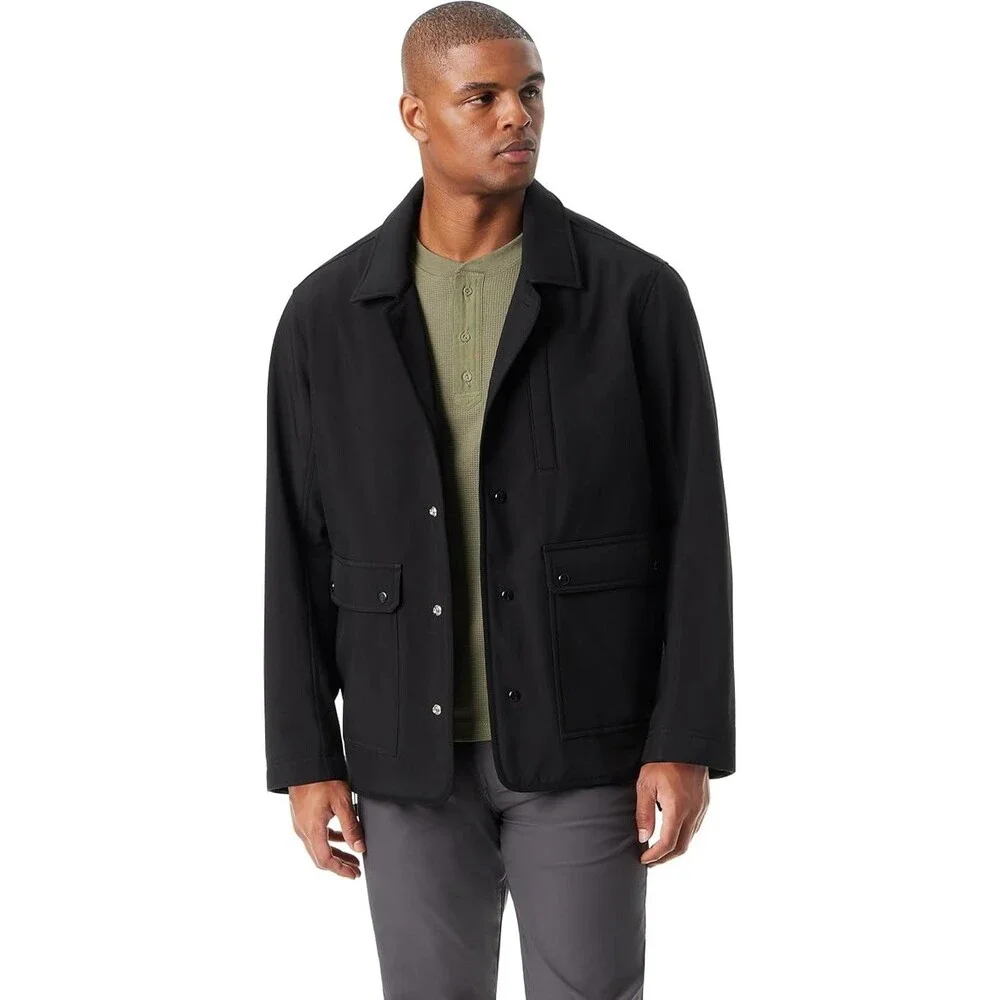 Bass Outdoor Storm System Barn Jacket Men Black Snap Button Removable Hood FTS45